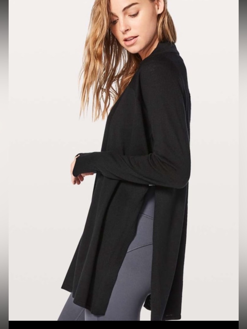 Lululemon Blissful Zen Sweater Black merino wool small cardigan open front